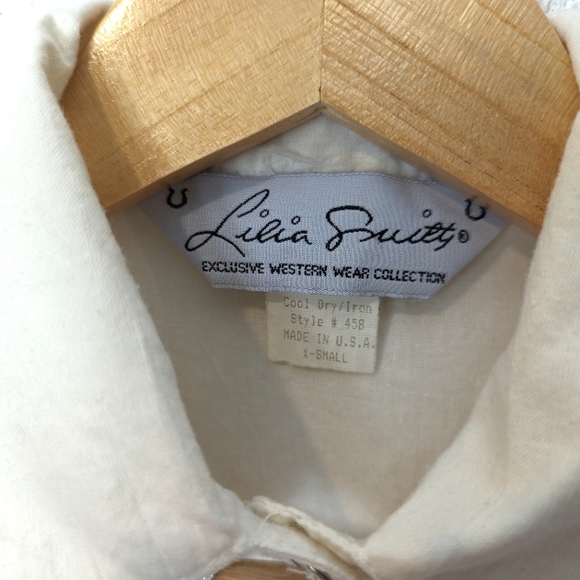 VINTAGE Lilia Smitty Western Cotton Button Up Ivory EUC Fringe Silver Cowgirl - Picture 8 of 14